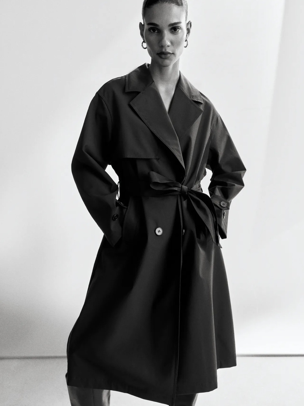Zara Black Long Belted Trench Coat